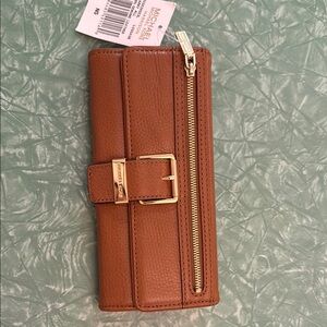 Michael Kors Tan Leather Wallet with Gold Zipper